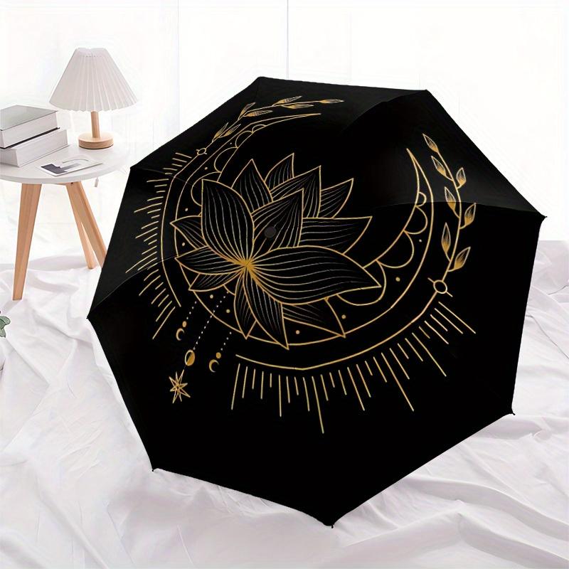 1pc Lotus Mandala Automatic Open/close Folding Compact Umbrella, 8-Rib Sturdy Canopy, Lightweight Portable, Everyday Use, Gift, Outdoor Umbrella, Trav