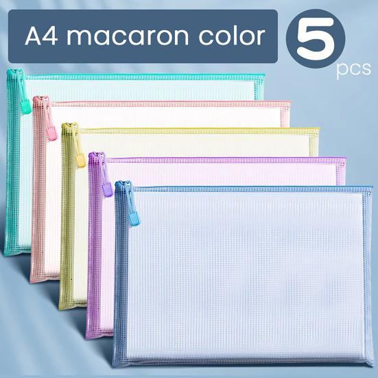 5Pcs Mesh Zipper Bag A4 Letter Size Document Pouch Clear Plastic Waterproof Mesh Bag for Office School Travel Accessories Board Game Puzzles Cosmetics