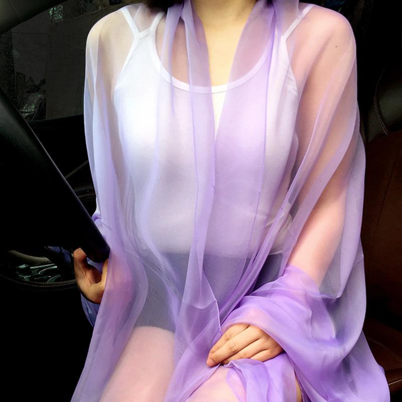 Korean Solid Color Transparent Sexy Thin Chiffon Beach Towel Sunscreen Shawl Women Summer Air Conditioning Ice Silk Scarf