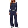 Women's Long-Sleeve Casual Sports Two-Piece Set With Loose Wide-Leg Pants