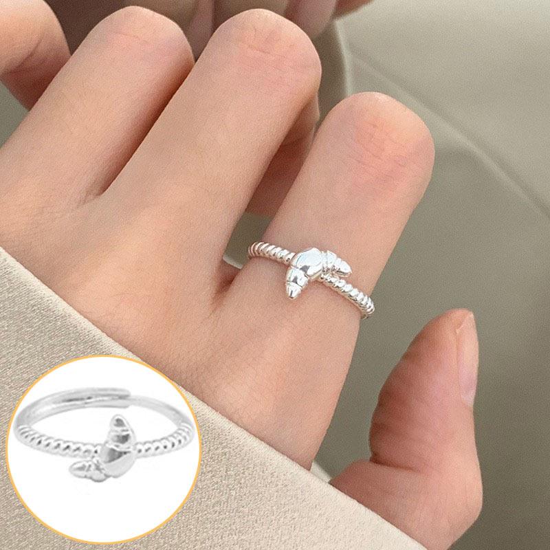 Korean S925 Silver Cross Military Flower Ring: Retro, Adjustable, Fashionable Hip-Hop Index Finger Design for Women.
