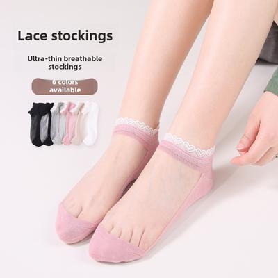 5 Pairs Spring/Summer Love Lace Socks Fashion Transparent Breathable Glass Silk Women's Socks Lovely Feng Shui Crystal Silk Lace Women's Socks
