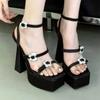 Fashion Sunflower Rhinestone Buckle Square Toe Women Heels Open Toe Narrow Band Luxury Super High Heel Sandals Fashion Party Dress Shoes