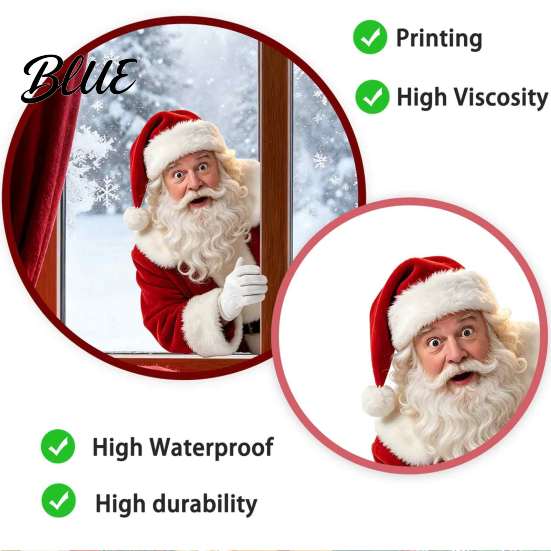 Christmas Window Decorations Peeking Santa Claus Static Cling No‑Glue Sticker Festive Art Reusable Glass Decal Holiday Atmosphere Decor for Home