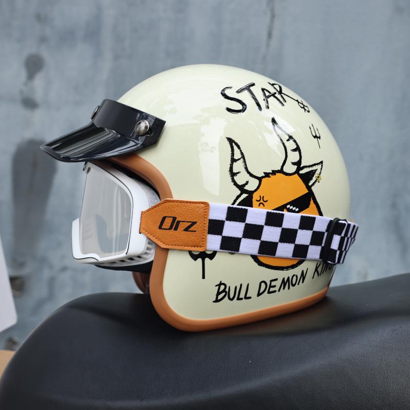 ORZ-Retro 3/4 Half Shell Motorcycle Helmet, Reinforced ABS Shell, Ventilated Anti Impact Protective Headgear for Men and Women