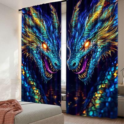 2 Pièces Rideaux Imprimés Dragon Élégants Rideaux de Fenêtre Élégants Pour Chambre à Coucher Bureau Cuisine Salon et Bureau Maison Parfaite