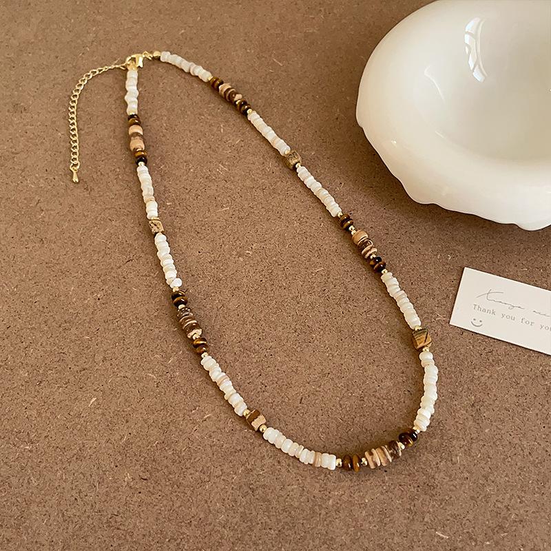 Maillard Style Multi-Layer Stacked Natural Stone Beaded Necklace Female Niche Retro Personality Versatile Neck Chain Collarbone Chain