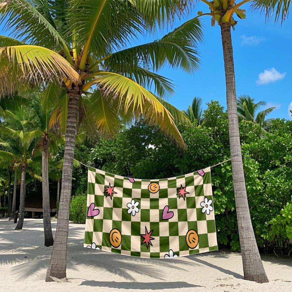 Checkerboard Cute Icons Quick Drying Bath Towel Microfiber beach towel - light weight swimming camping  yoga beach out