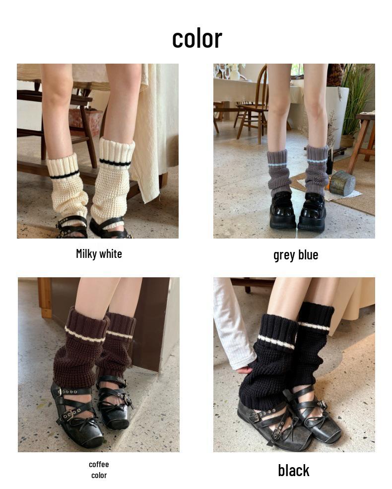 Women's Knit Striped Leg Warmers - Autumn/Winter Fashionable Mid-Calf Socks