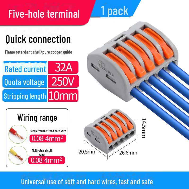 Terminal de conectare rapidă PCT SPL-12345: Conector electric multifuncțional cu 2 poziții pentru cabluri de calibru 4, 2 intrări, 2 ieșiri