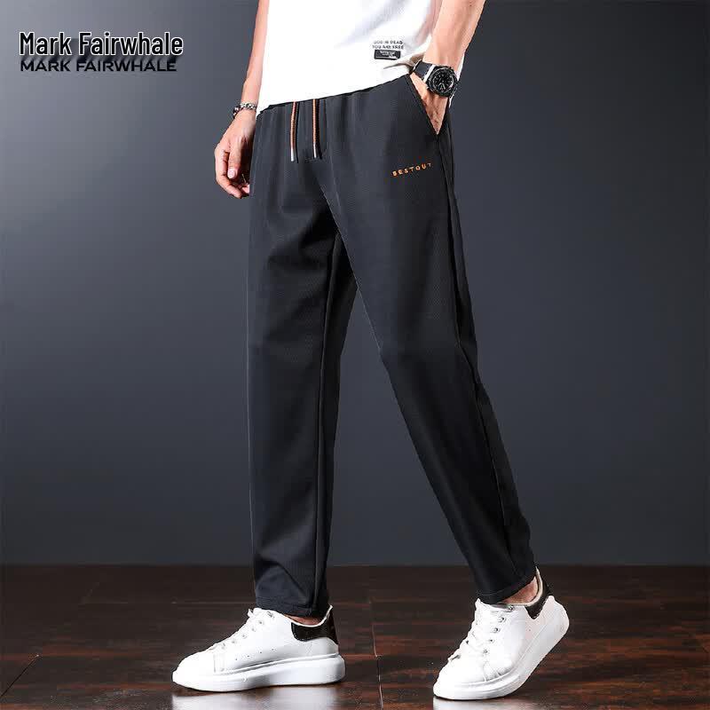 Mark Fairwhale Men s Textured Ice Silk Lightweight Breathable Straight-Leg Casual Pants L чёрный
