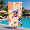 Bande Orange Fruits d'Été Fruits de Mer Collage Serviette de Plage Microfibre Preuve de Sable Serviette de Piscine Été Natation Essentiel de Plage Extérieur