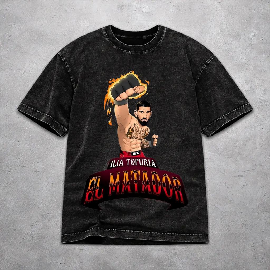 Camiseta Vintage Hombres Mujeres 2026 El Matador Ilia Topuria Camisetas Oversize Lavadas Ropa