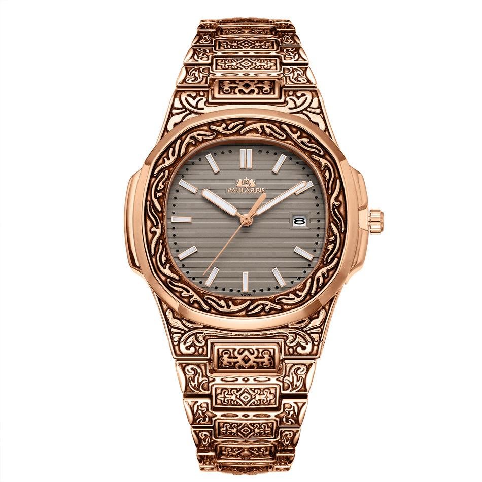 Paulareis Quartz Carved Parrot Calendar Glow Men's Watch QUARTZ WATCH