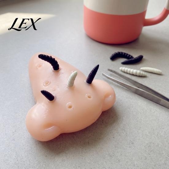 Stress Relief Toys Nose Pimple Popping Toy with Tweezers And Worm, Funny Prank Fidget for Anxiety Game Party, Flexible TPR Realistic Model Kids Adults