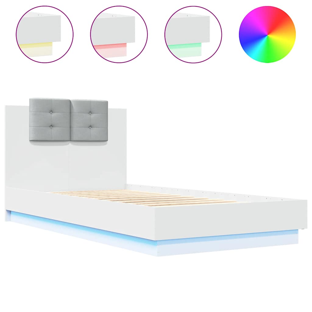Bed Frame with Headboard and LED Lights White 75 x 190 cm