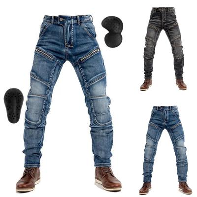 Motorradjeans mit verstellbaren Knieschützern und kompletter Motorradhose