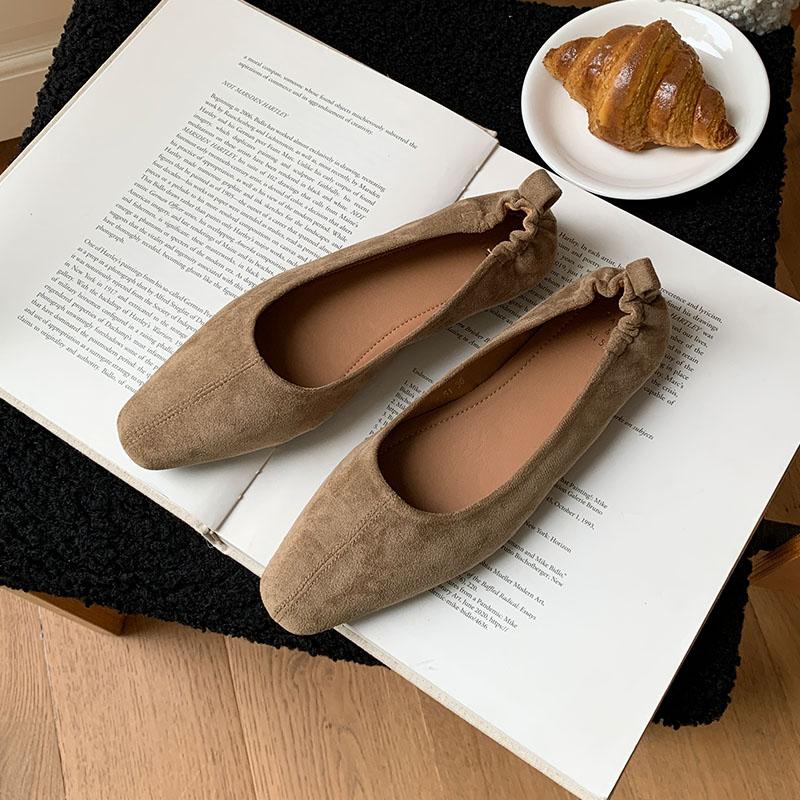 Fashion Luxury Female Square Toe Ladies Flats Slip On Shoes Soft Shallow Footwear Fashion Flock Flats With Shoes For Women