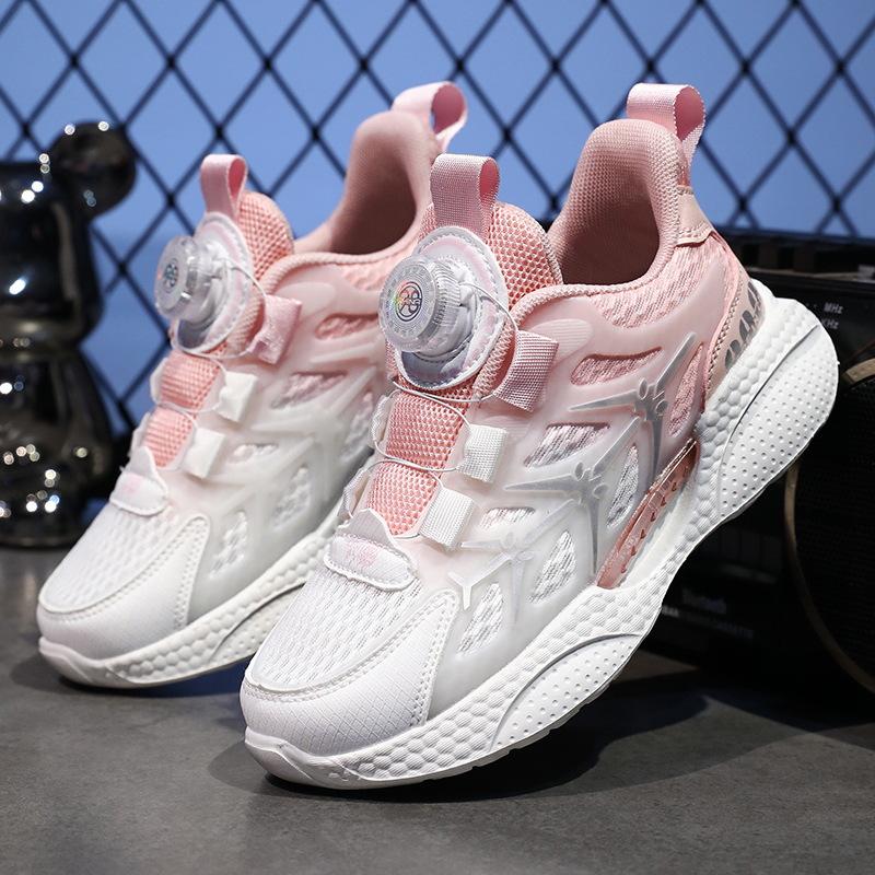 Girls Shoes 2025 New Summer Rotating Button Children's Sports Shoes Mesh Breathable Medium and Older Children's Girls Mesh Shoes
