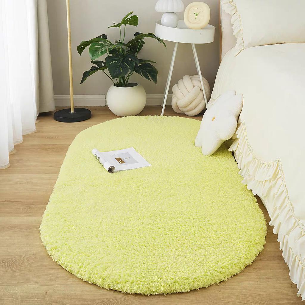 Oval Plush Carpet Thicken Living Room Rug Shaggy Warm Velvet Rug For Bedroom Solid Fuzzy Floor Mat Non-slip Washable