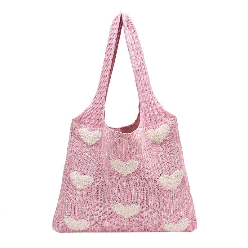 

Cute and exquisite knitted heart-shaped small flower hollow vertical women s armpit bag spring new women s shoulder handbag розовый