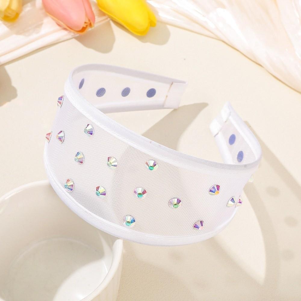 Headwear Mesh Pearls Headband Beads Waterproof Rhinestone Wide Hair Hoop Sparkling Solid Color Black White Hairband Women