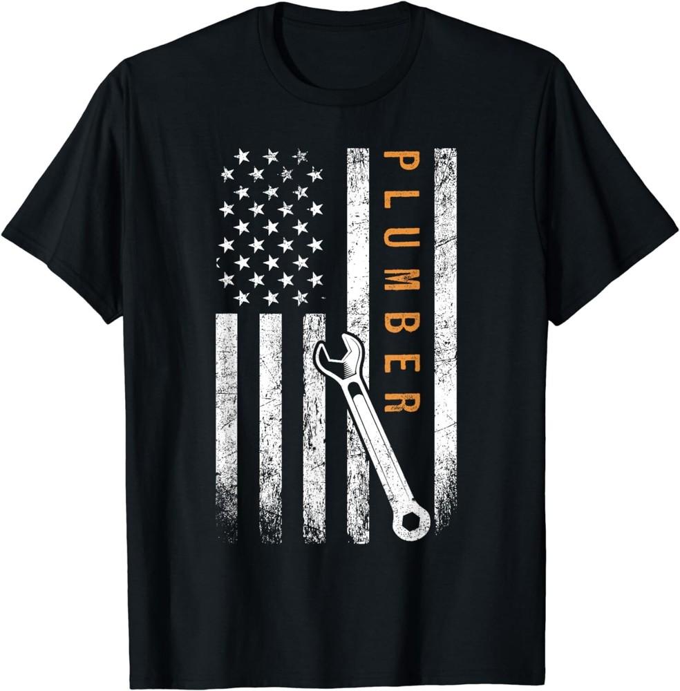 

Father s Day Plumber Gifts For Men with American Flag Design Gift Unisex T-Shirt M
