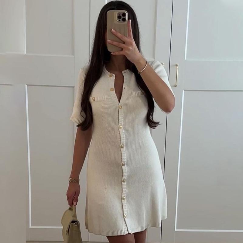 Summer Knit Dress Women's Street Fashion Short Sleeve Slim Mini Dresses Ladies Vacation Trendy High Waist Clothes Party Sexy Elegant Evening Dress