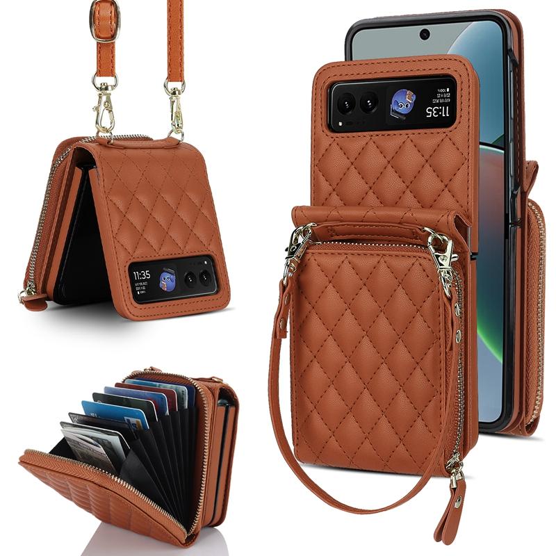 For Moto 40 Zipper Style Wallet Case Pouch, Cross Shoulder Leather Case for Vivo X Flip with Card Slots