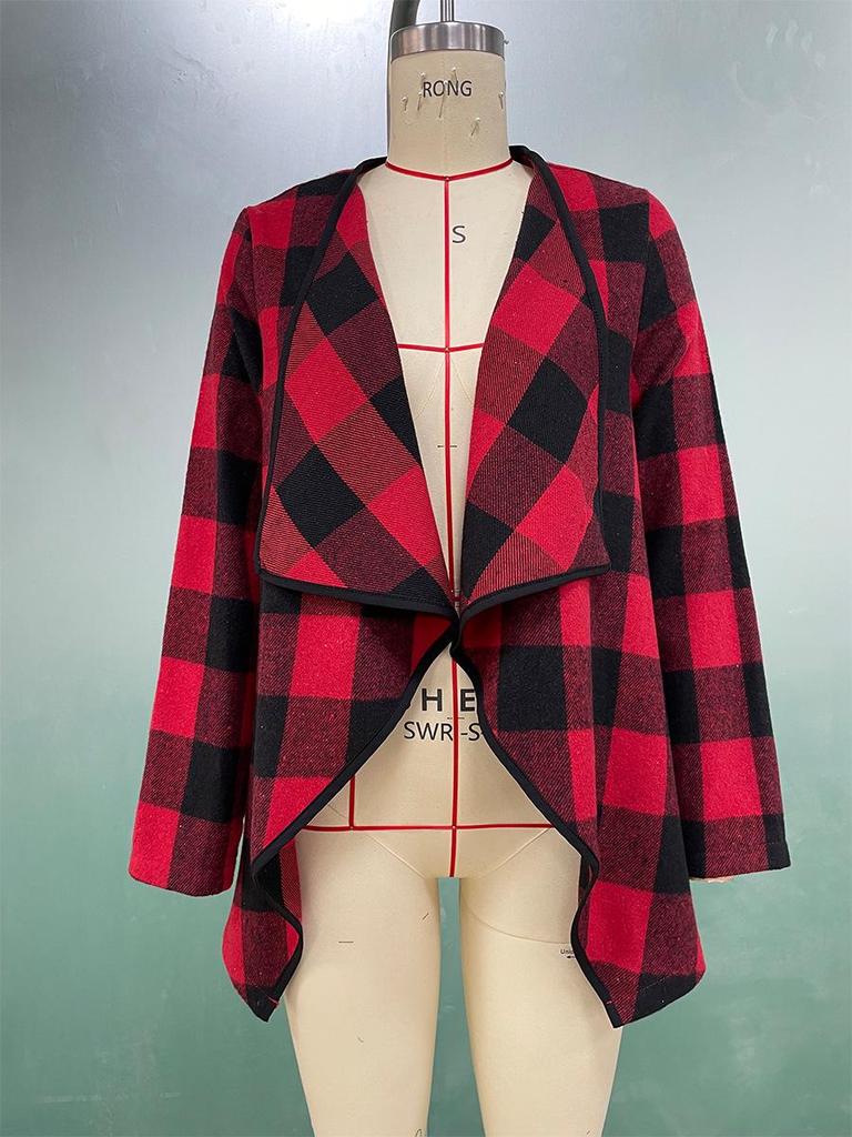 Dámská kostkovaná košile s dlouhým rukávem a nepravidelným kardiganem - Jarní styl pro dojíždění