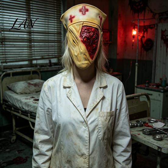 Halloween Costume Party Accessory Scary Nurse Masque, Horror Blood Latex Full Face Masque for Cosplay, Haunted House Prop, Theme Decoration