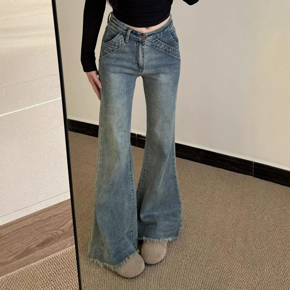 Dámské mikro rozšířené džíny Léto Nostalgická modrá S vysokým pasem Úzké Podkovové kalhoty Vlečné po podlaze Rozšířené kalhoty Retro Street Style Volné džíny pro dámy