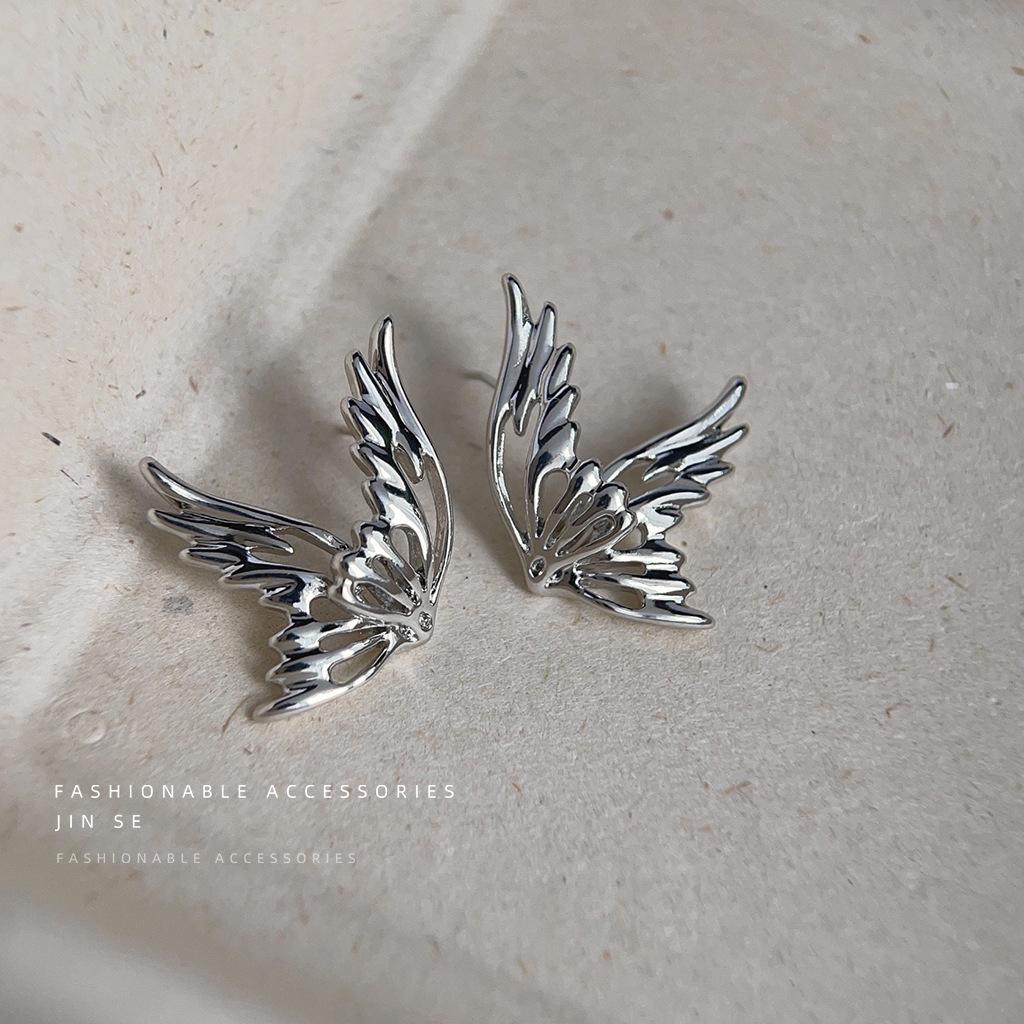 Sweet and Cool Design Sense Hollow Elf Wings Earrings Niche Fashion Silver Butterfly Cold Wind Earrings