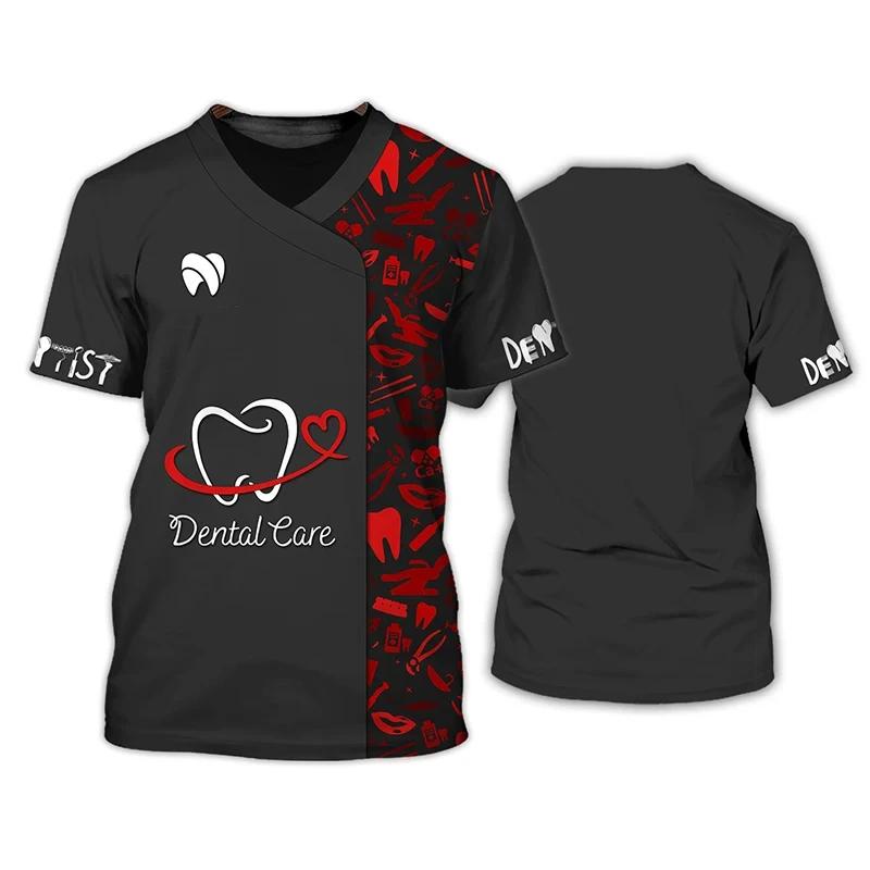 T-shirts de dentistes T-shirt pour femmes T-shirt à col rond Uniforme d'infirmière personnalisé Impression 3D Manches courtes Surdimensionné Femme Décontracté Vêtements pour dames