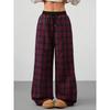 High Waist Loose Wide Leg Casual Pants Women Plaid Drawstring Trousers Daily Wear