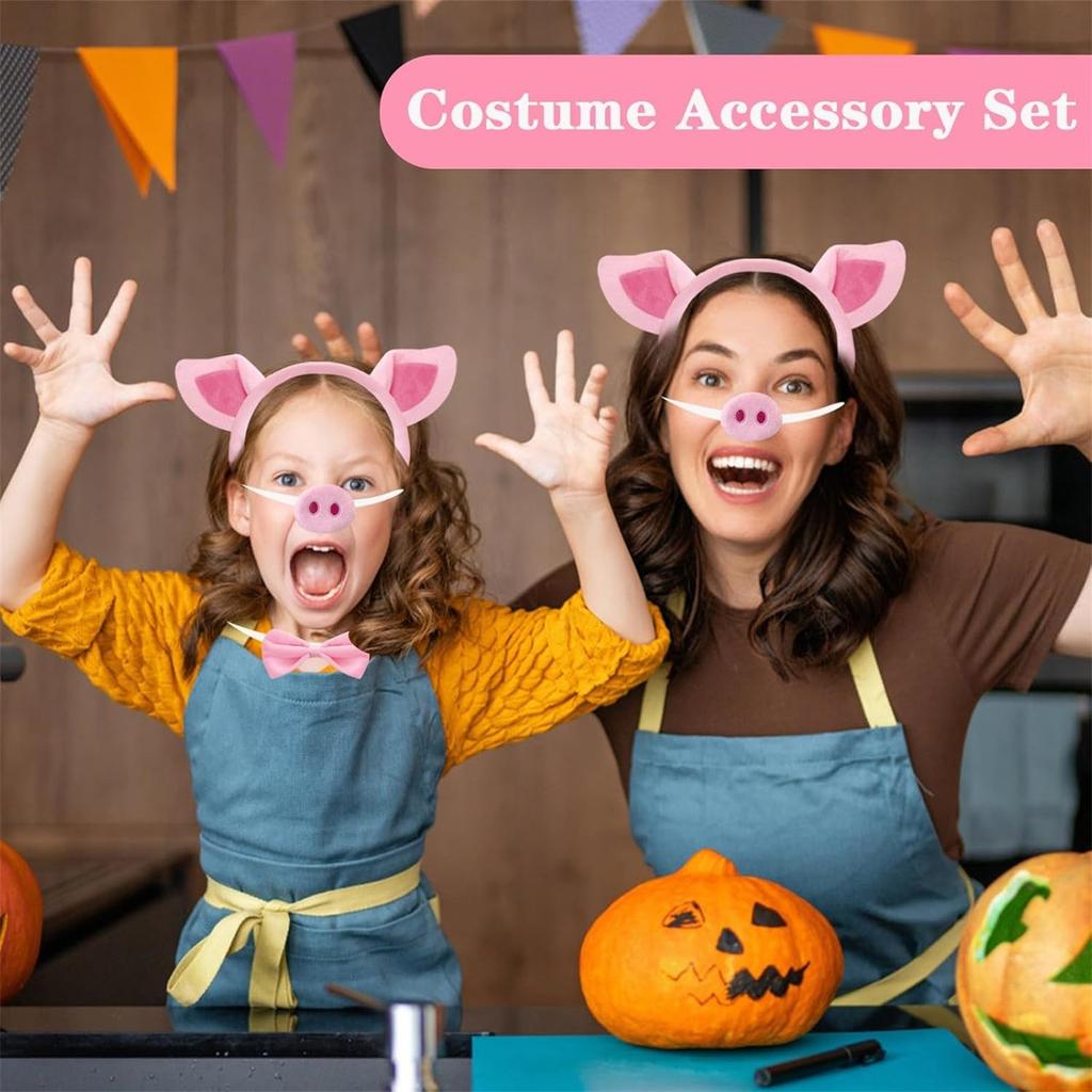 Pig Costume Set,Pig Ears Headband,Nose,Tail,Bow Tie,Fancy Animal Cosplay Set,Pig Costume Accessories For Kids Dress Up Party