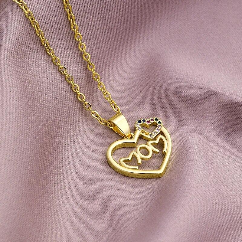 Elegancki prezent na Dzień Matki MaMa Letter Name Naszyjniki ze stali nierdzewnej Łańcuch z miedzianą cyrkonią sześcienną Biżuteria dla kobiet