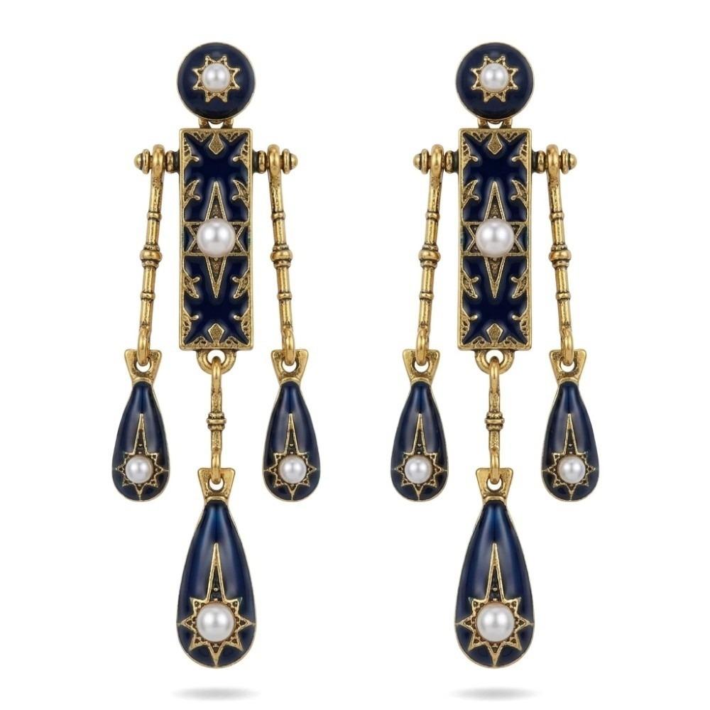 

Bohemian Style Vintage Dangle Earrings Star Blue Drip Glaze Earrings Ethnic Style синий
