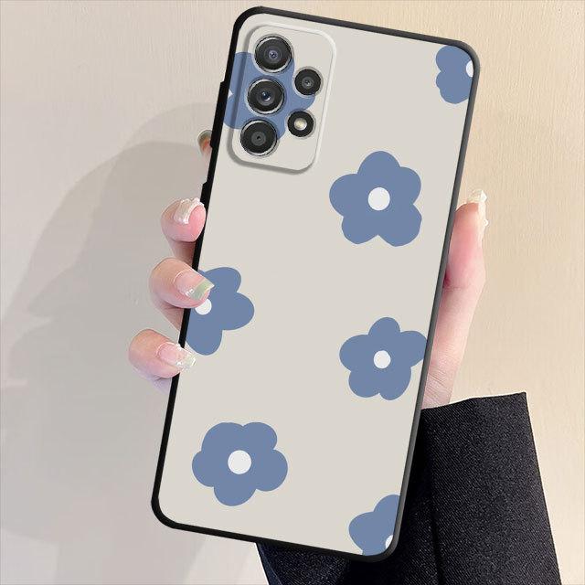 Black Soft Bumper Case For Samsung Galaxy A33 A52 A13 A71 A31 A51 A32 A22 A72 A21s A23 A53 A14 A52s Lovely Flower Cover