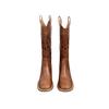 Brown Retro Western Cowboy Boots Women's 2025 New Hollow Mid Boots Embroidered Knight Boots Thick Heel Martin Boots