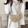 Half-round Straw Weave Bag Handmade Women's Crossbody Bag Trendy Woven Shoulder Bag  Beach