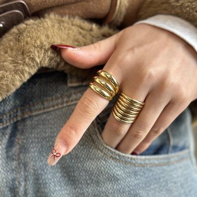 Temperament Multi-Layer Ring 18K Copper Gold-Plated Waterproof Color-Retaining Open Ring Female Style