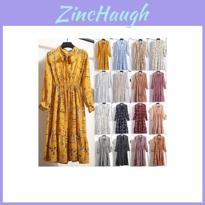 Elegantes Damen-Maxikleid im Vintage-Boho-Stil für den Frühling 2018, mit Blumenmuster aus Chiffon, langen Ärmeln, für lässige Partys, in bezaubernden Farben