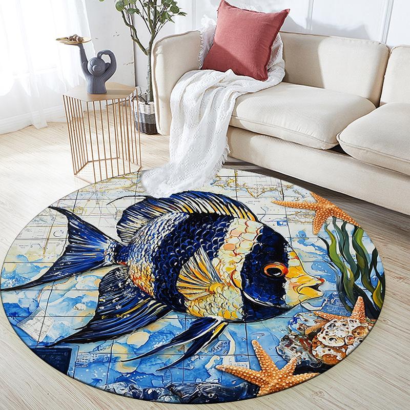 Ocean Fish,Round Area Rug,Carpet Rug for Living Room Bedroom Sofa Playroom Decor,Non-slip Floor Mat