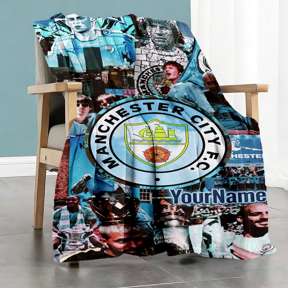 Manchester City Customize Your Name Blanket Lightweight Customizable Blanket Soft Warm Cozy for Livingroom Couch Office Home Decor