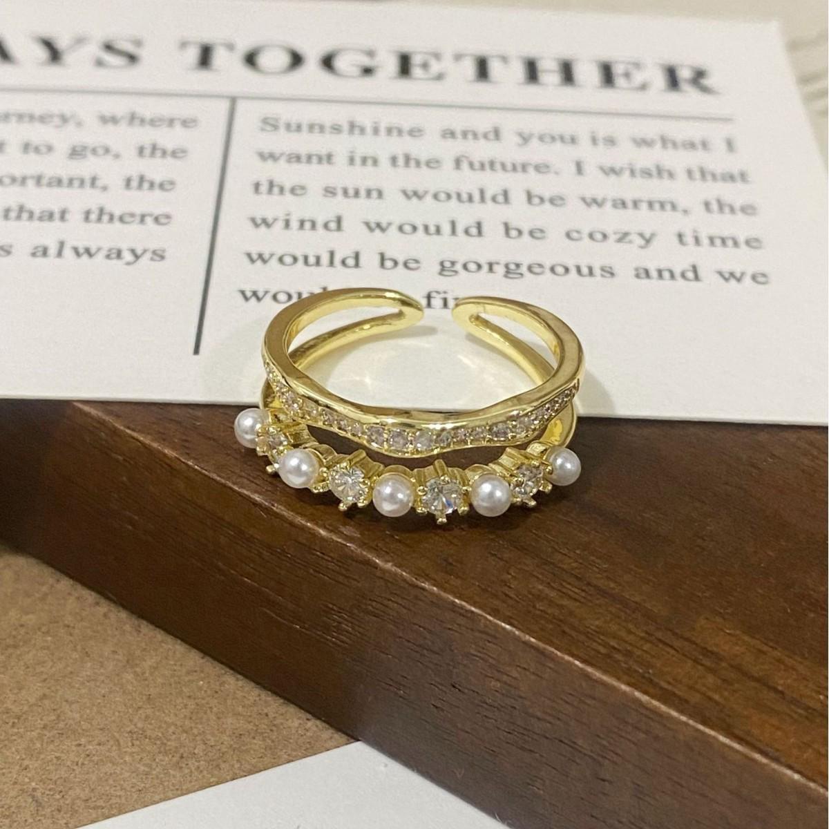 Elegant Zircon Pearl Open Ring Women s Niche Design: Luxurious and Versatile Jewelry