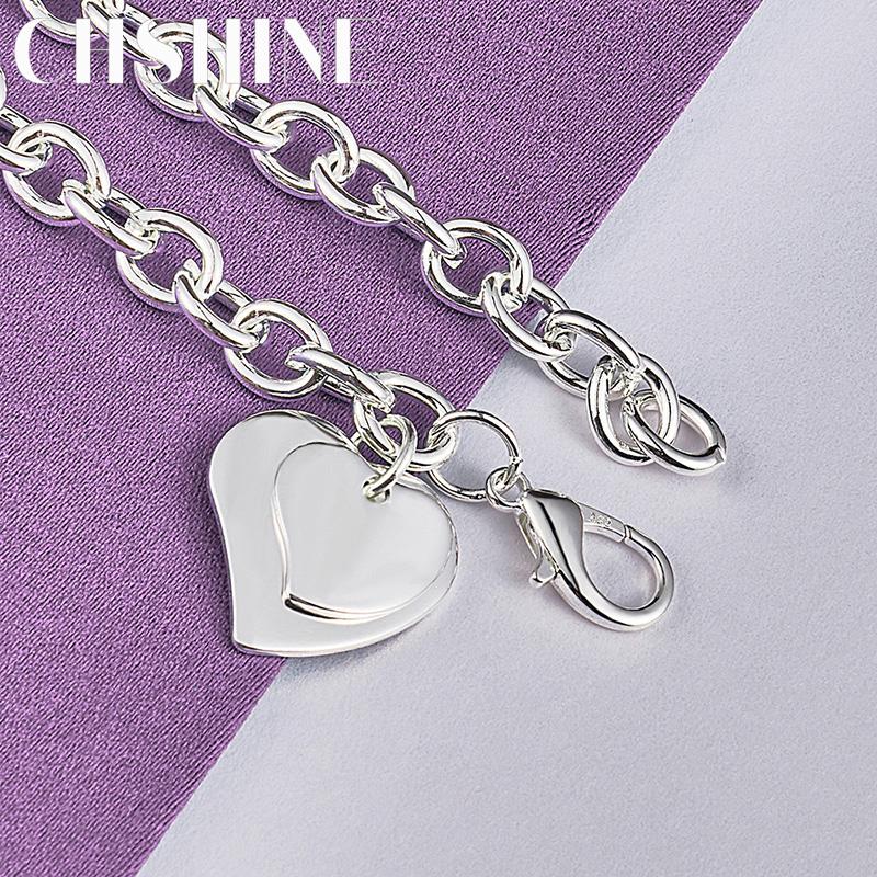 CHSHINE 925 Sterling Silver Double Heart Bracelet For Women Fashion Charm High Quality Fine Jewelry