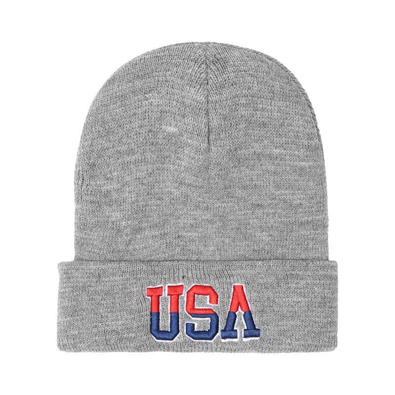 Unisex Trendy USA Letter Embroidery Knit Hat - Autumn/Winter European/American Style
