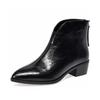Pointed short boots women's autumn and winter new retro low-heeled rear zipper leather boots simple and thin women's cotton boots