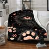 1pc Black Cat Print Blanket, Lightweight Flannel Throw For Sofa, Bed, Travel, Camping, Livingroom, Office, Couch, Chair